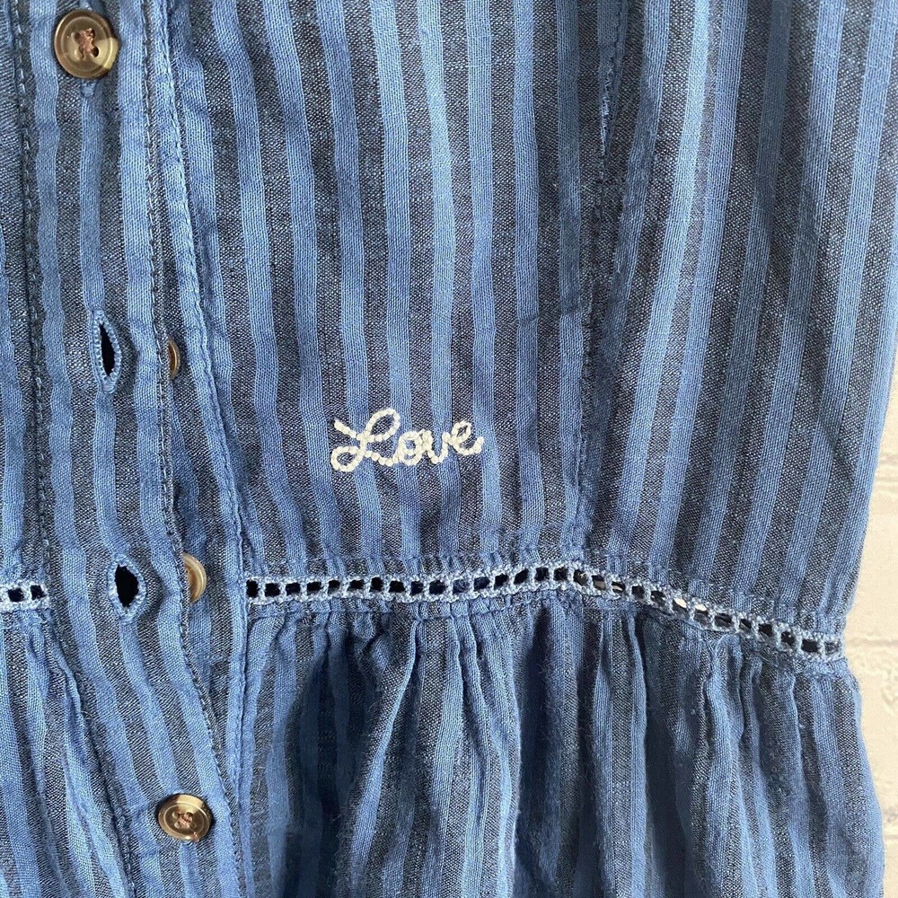 Sundry Striped Blue Button Front Tiered Ruffle - Picture 2 of 4